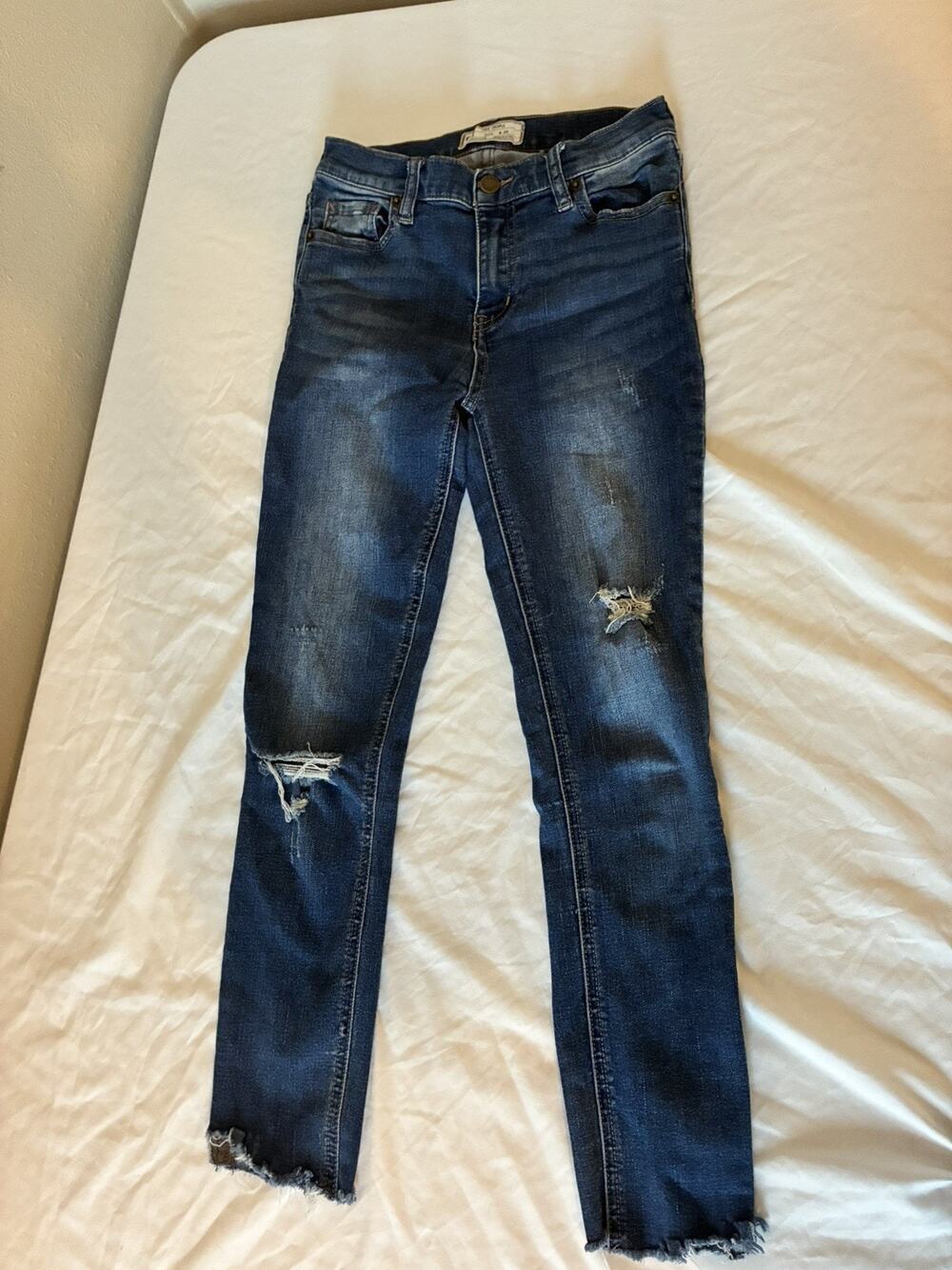 Free People Dark Blue Distressed Skinny Jeans